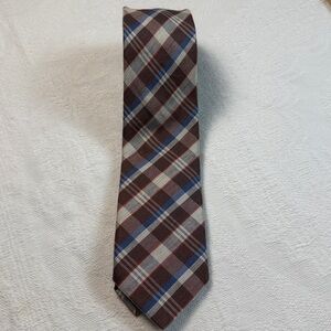 Geoff Nicholson Plaid Tie in Brown, Blue, and Gray